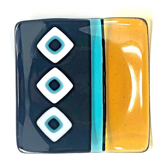 Gods Eye Studio Art Glass Trinket Dish Abstract 5.25” Fused Glass Signed G. King - Picture 3 of 8